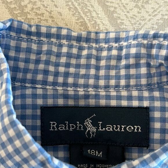 Ralph Lauren Blue & White Gingham Short-Sleeve Button Down Shirt - Size 18M - Picture 5 of 7